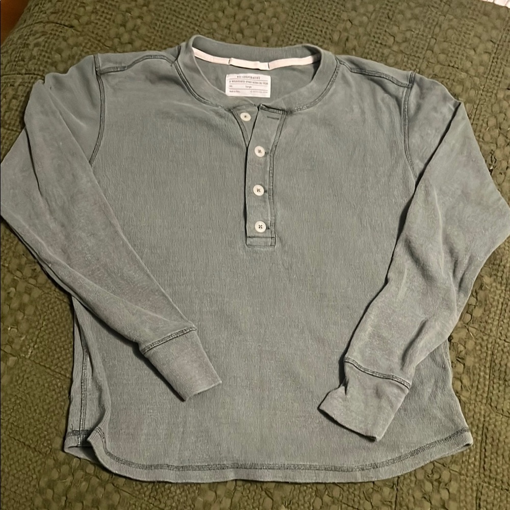 REI Co-op Green Ribbed Long Sleeve Henley Shirt Large/L